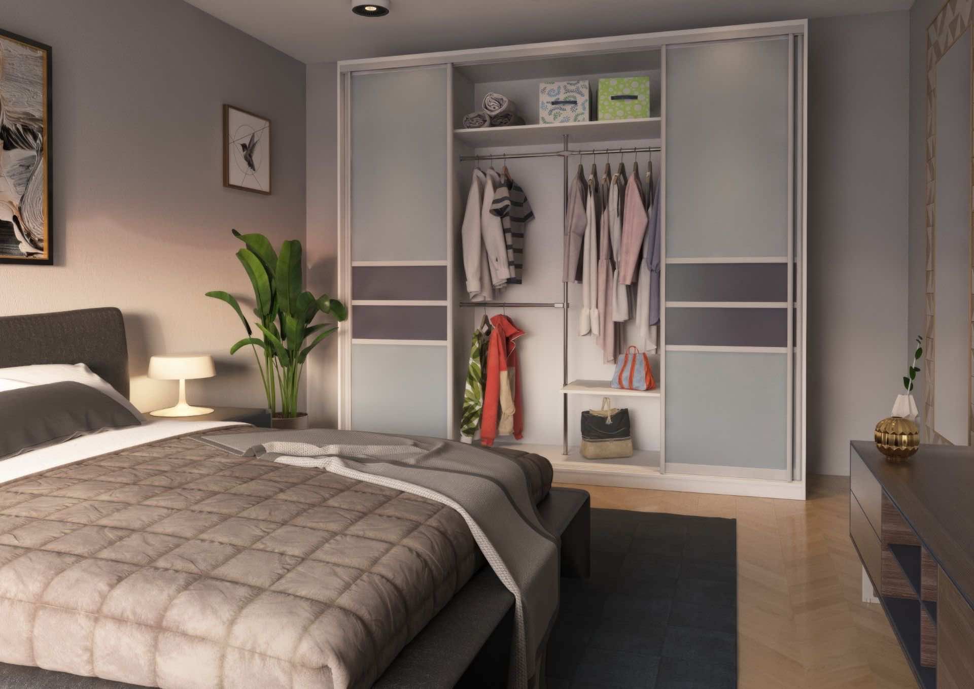 Шкаф-купе «Жемчуг серый» для спальни и гостиной с индивидуальным наполнением