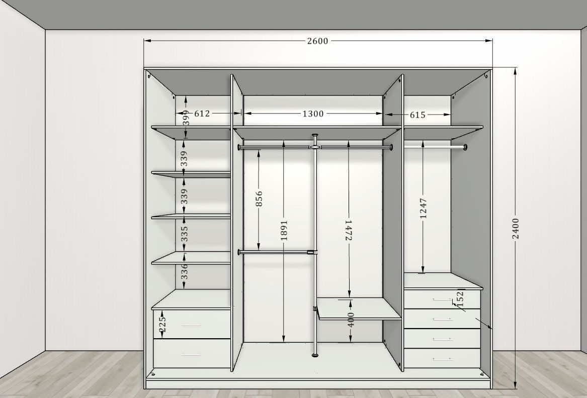 Шкаф-купе "Oliva" в классическом стиле для гостиной и прихожей, 210х65х240 см