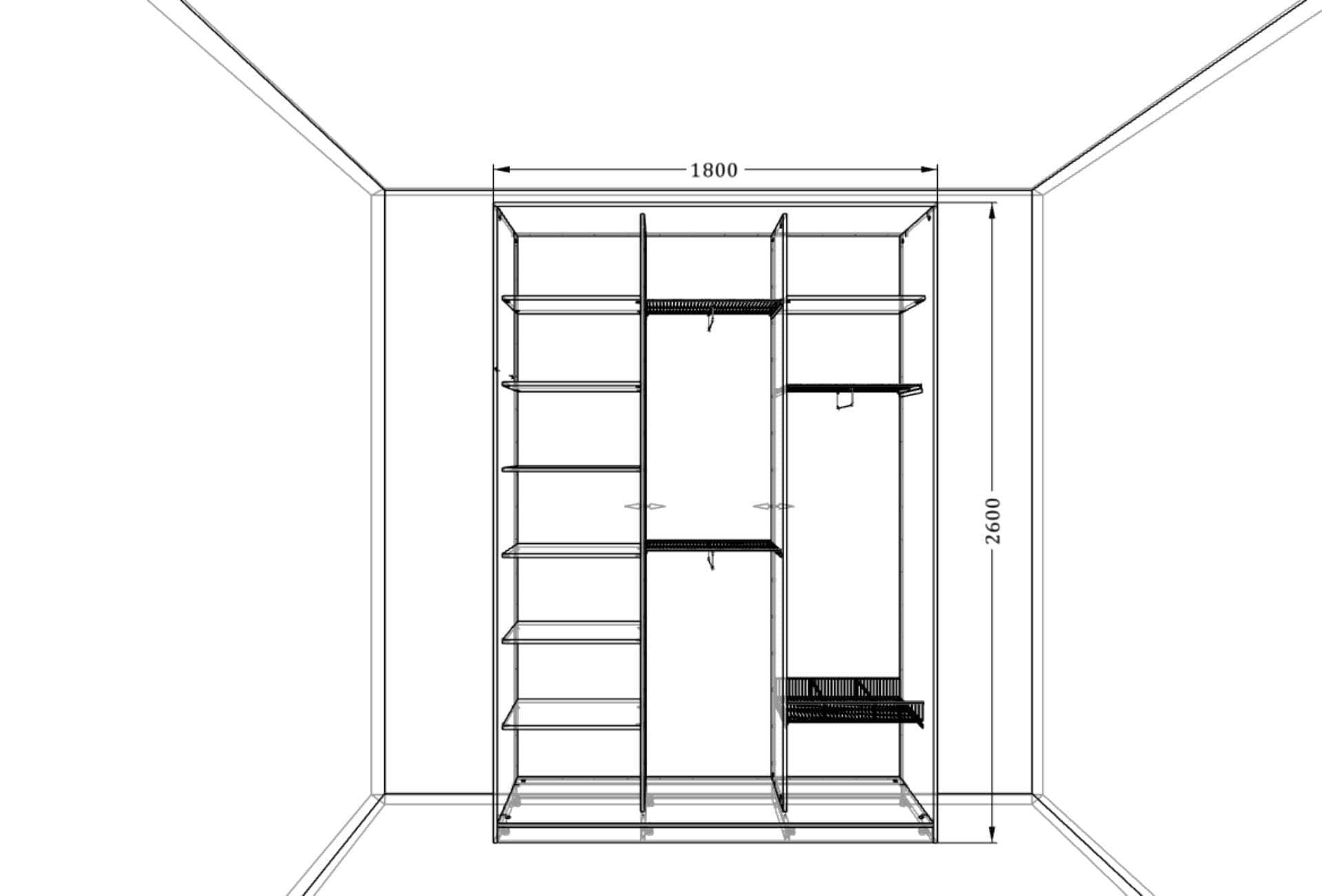 Шкаф-купе зеркальный для подростка с индивидуальным наполнением и современным дизайном