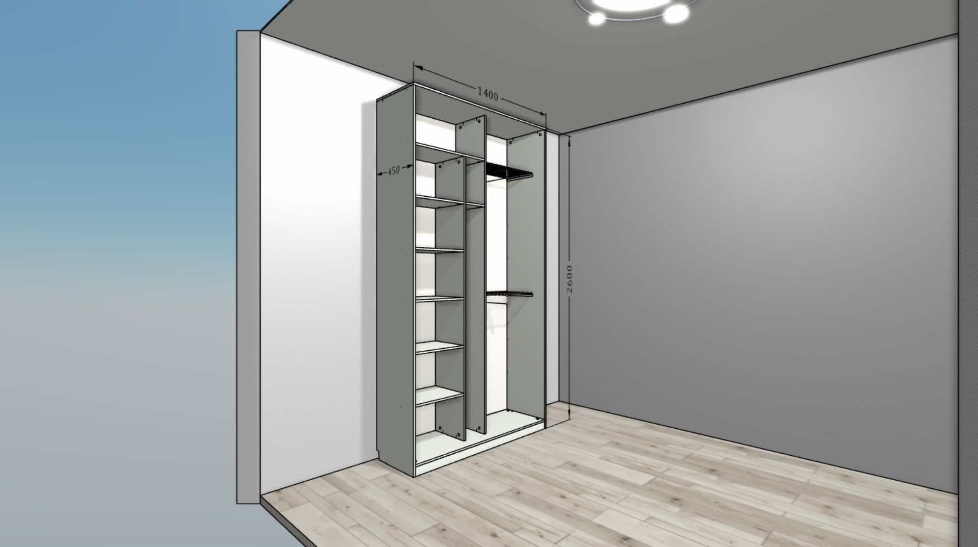 Шкаф для одежды с зеркальными дверями для квартиры-студии