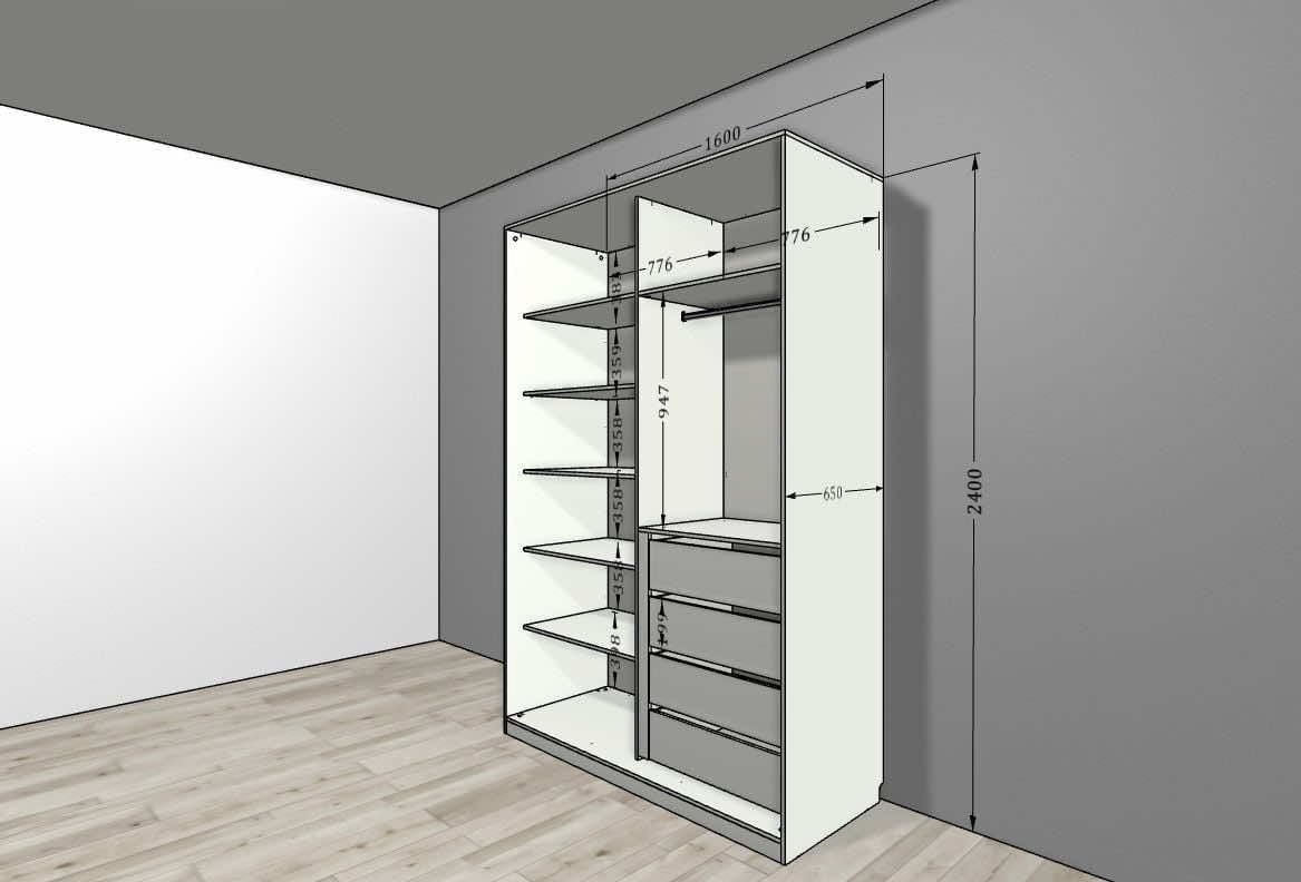 Шкаф-купе для спальни «Альпийское озеро» с функциональным наполнением 260x65x240 см