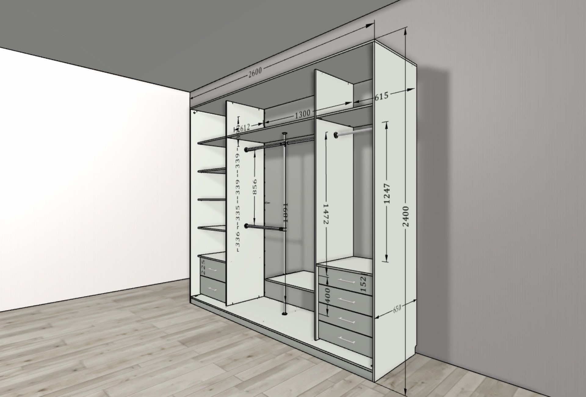 Глянцевый черный шкаф в стиле модерн для спальни и гостиной 260x65x240 см