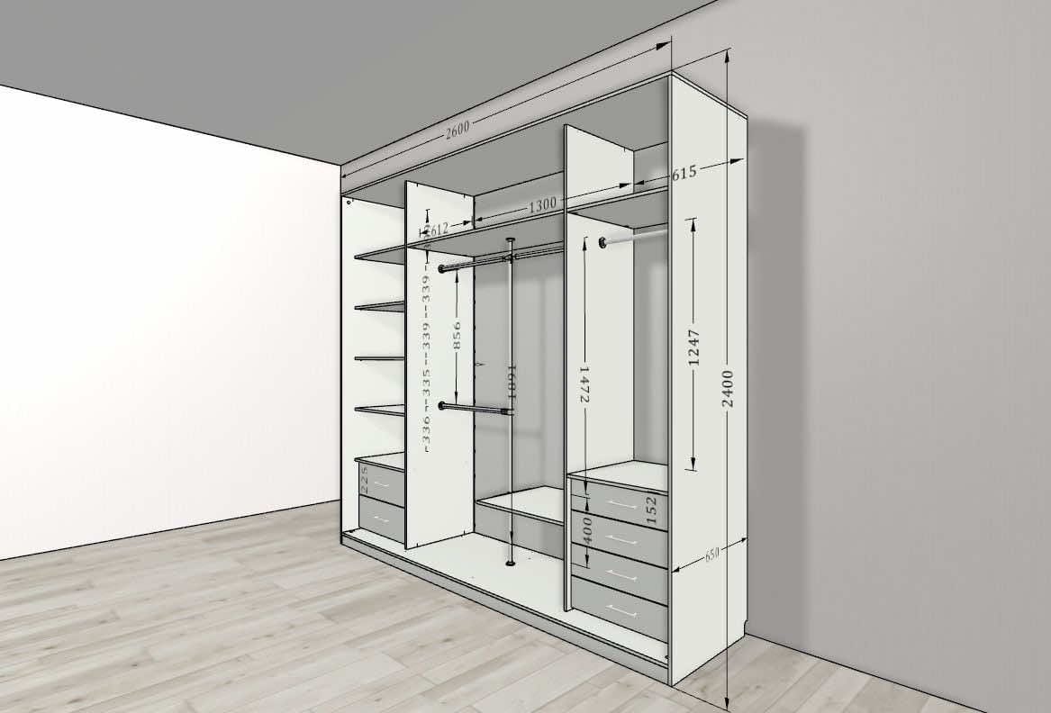 Шкаф-купе "Oliva" в классическом стиле для гостиной и прихожей, 210х65х240 см