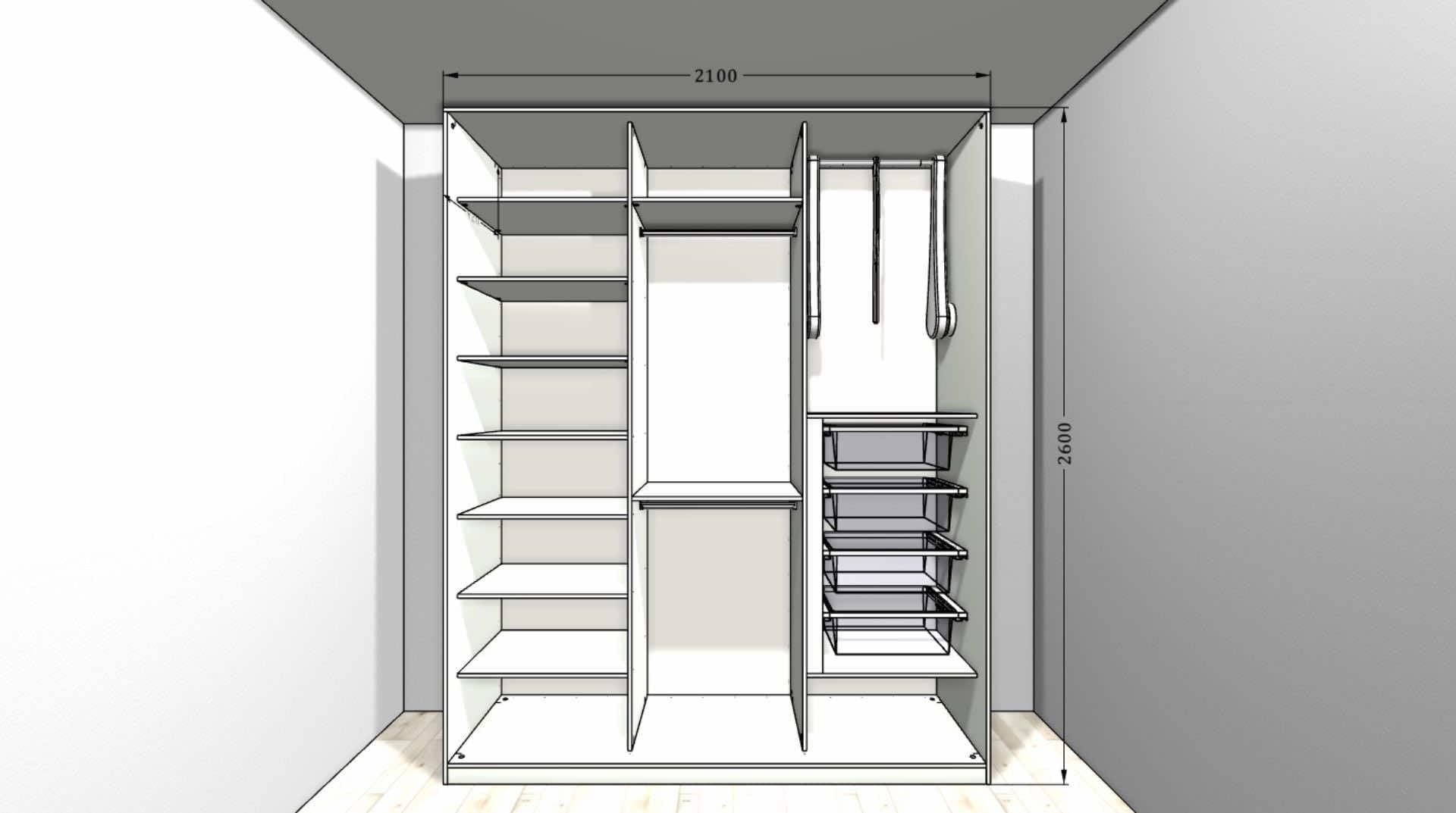 Шкаф-купе «Древесина Графит» для гардеробной и спальни, 240x65x260 см
