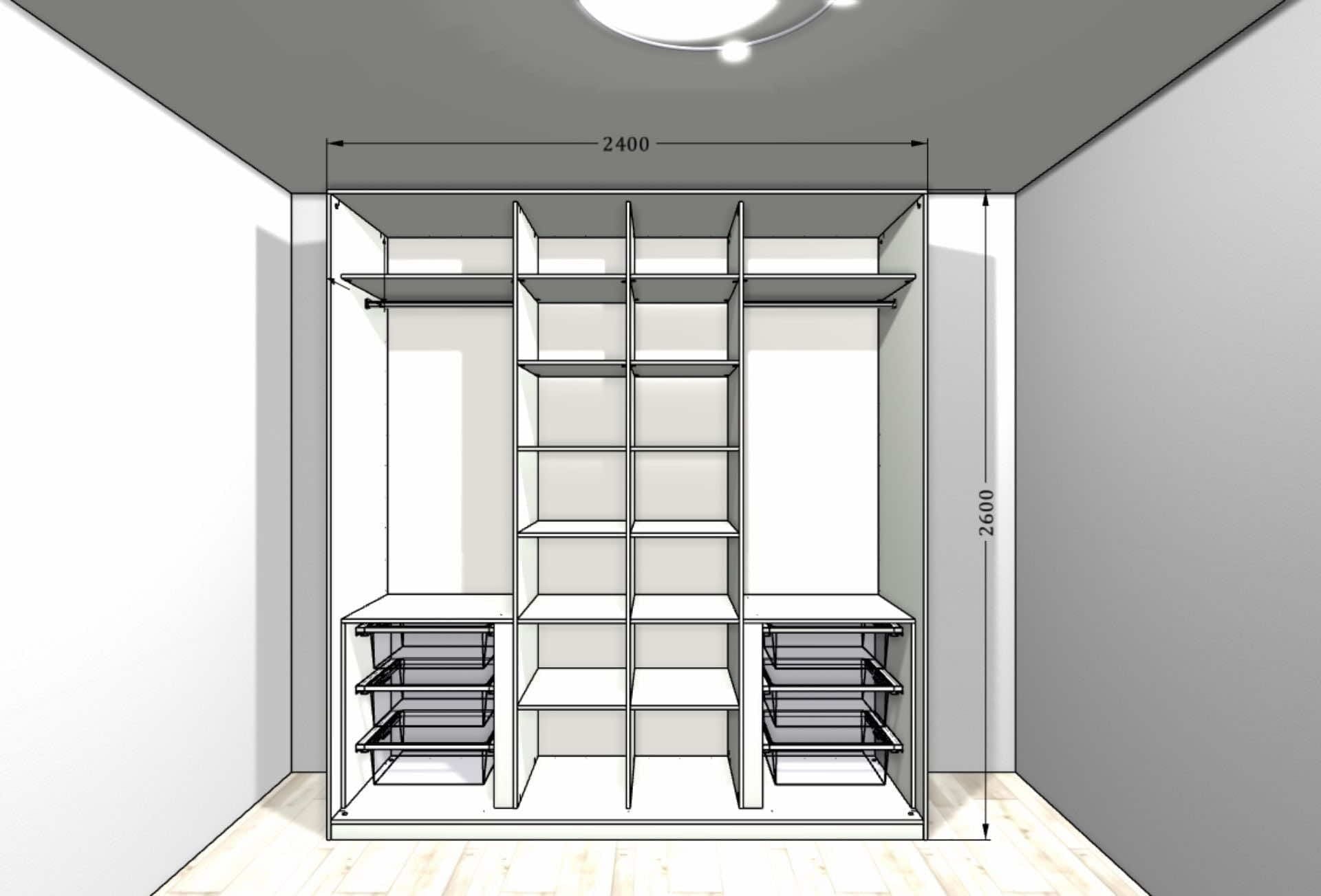 Шкаф-купе зеркальный для гостиниц с раздвижными дверями и индивидуальным наполнением