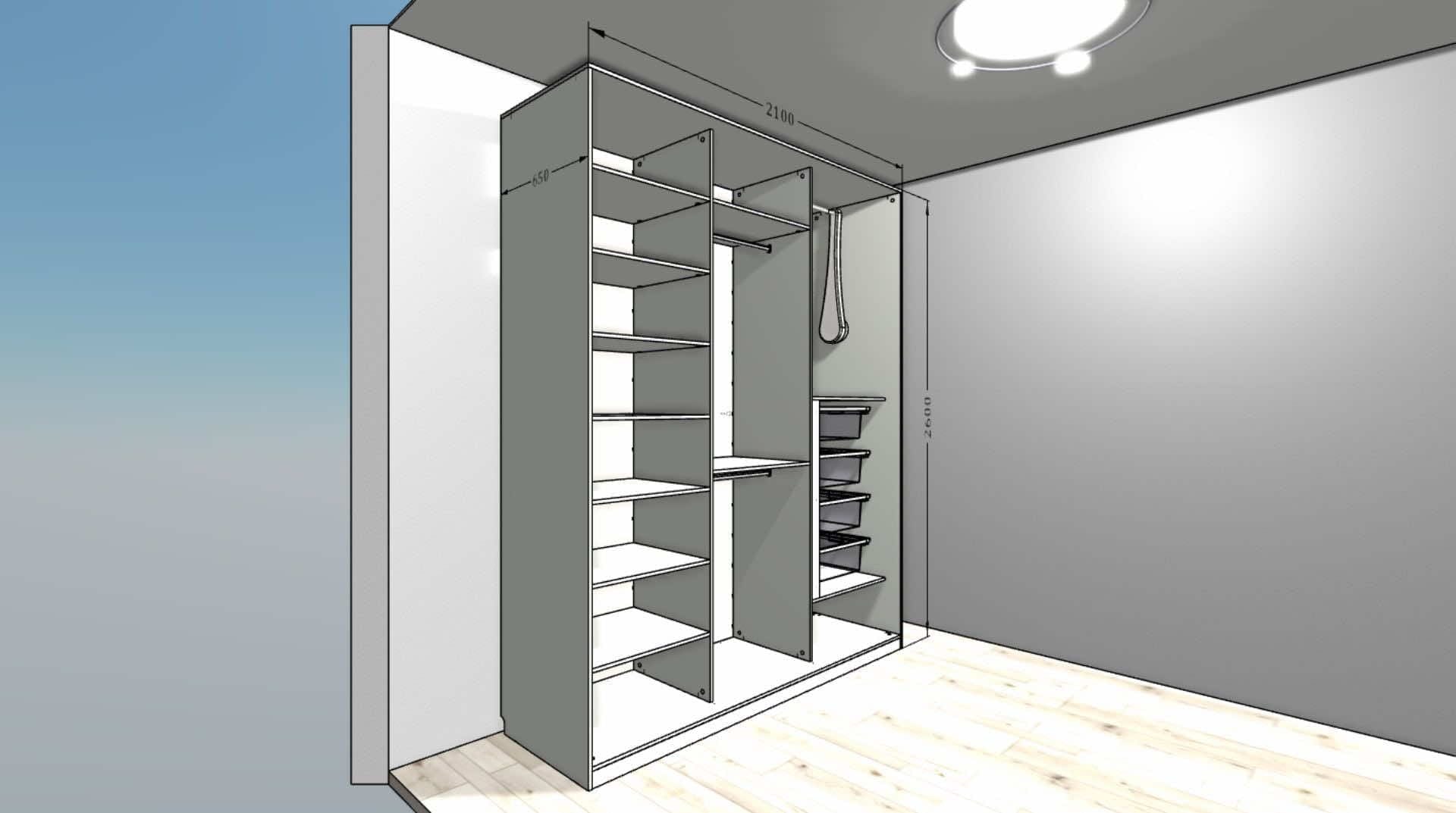 Шкаф-купе «Древесина Графит» для гардеробной и спальни, 240x65x260 см