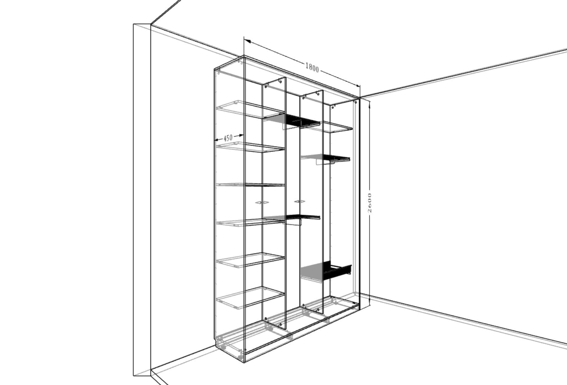 Шкаф-купе зеркальный для подростка с индивидуальным наполнением и современным дизайном
