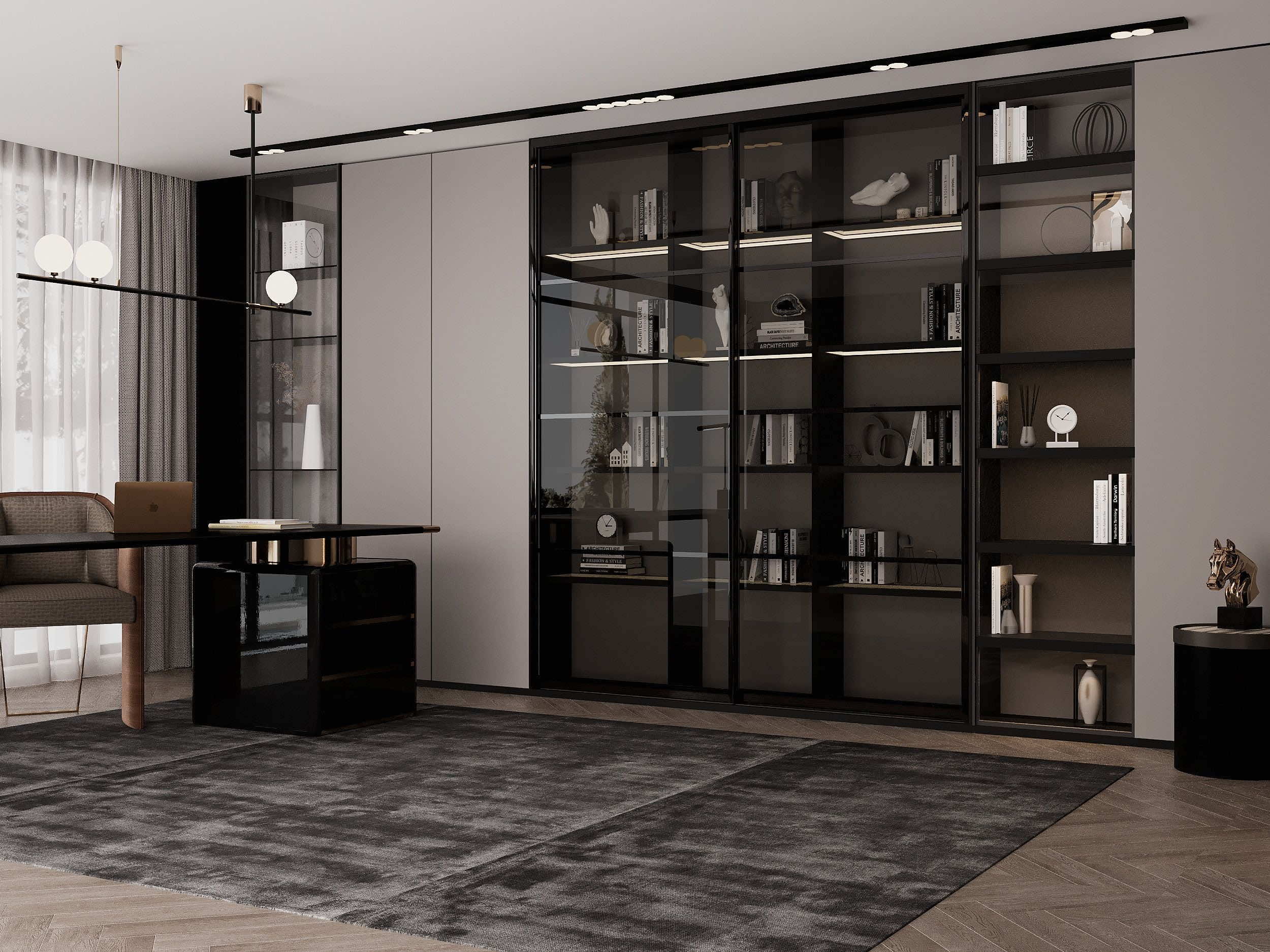 Шкаф-купе в библиотеку «Орех французский» для стильного интерьера