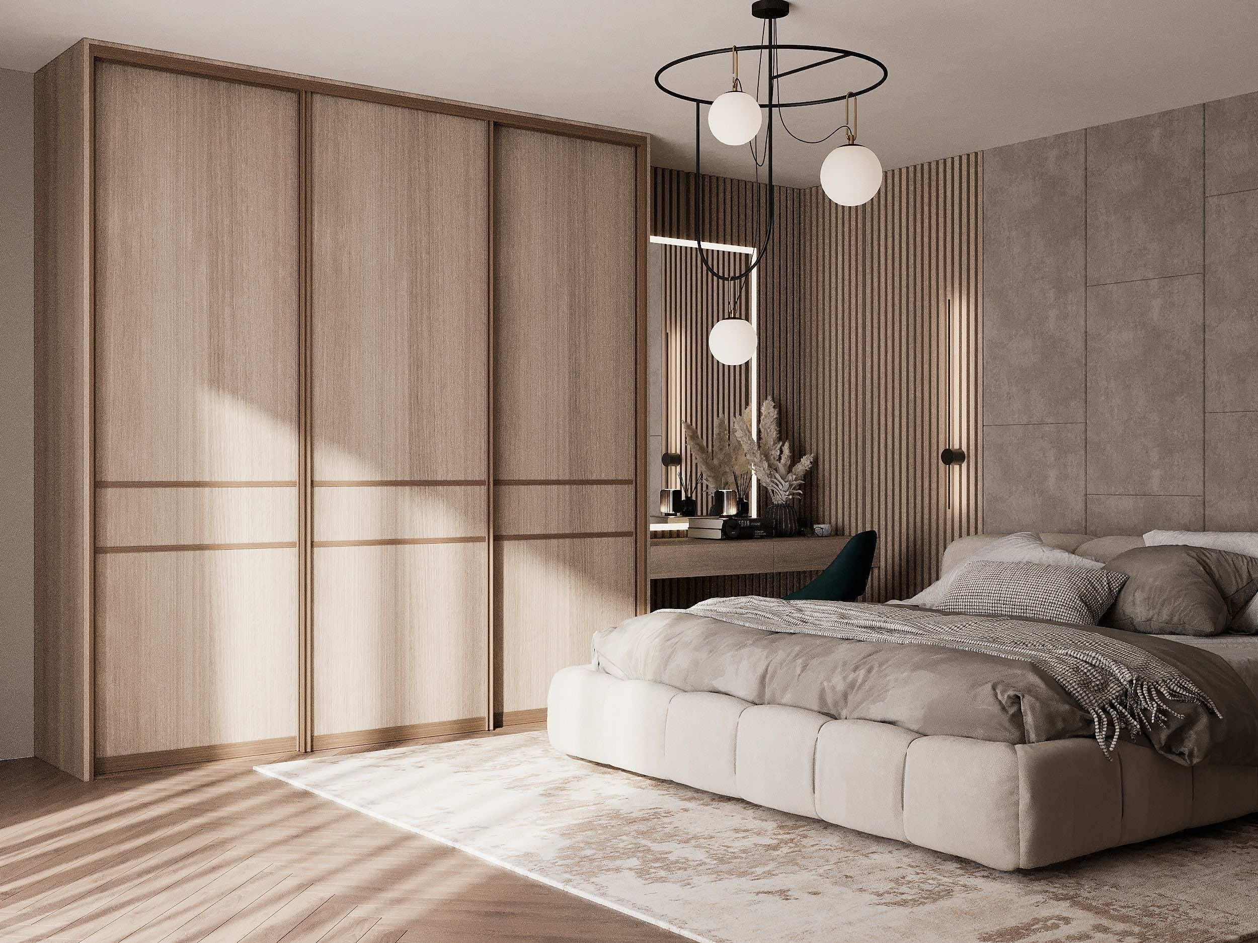 Шкаф-купе для спальни Дуб Галифакс с индивидуальным наполнением и алюминиевыми дверями