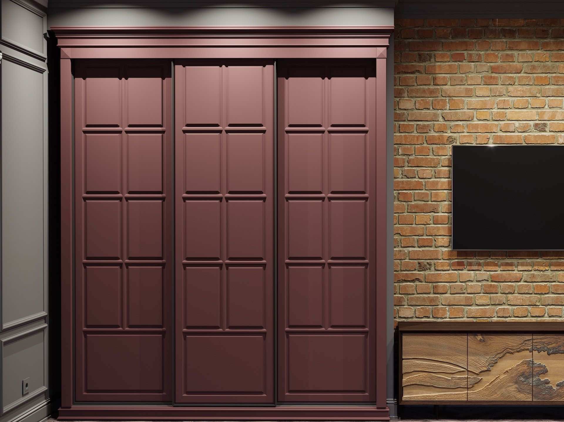 Белый встроенный шкаф-купе с тремя дверями для спальни и гостиной