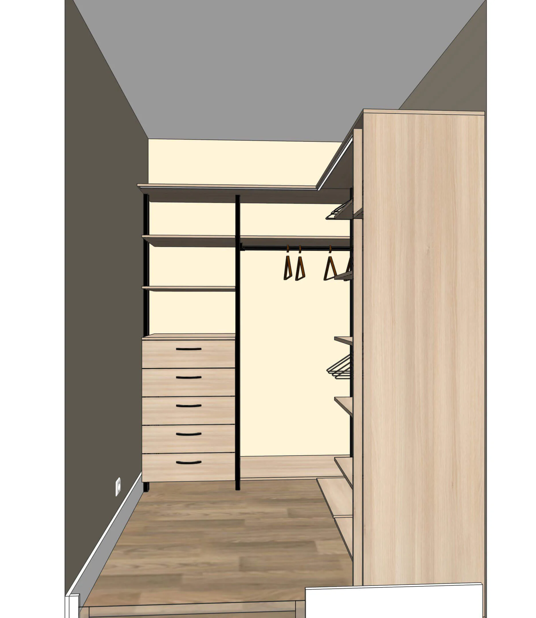 гардеробная система хранения vitra black с алюминиевыми профилями и LED подсветкой