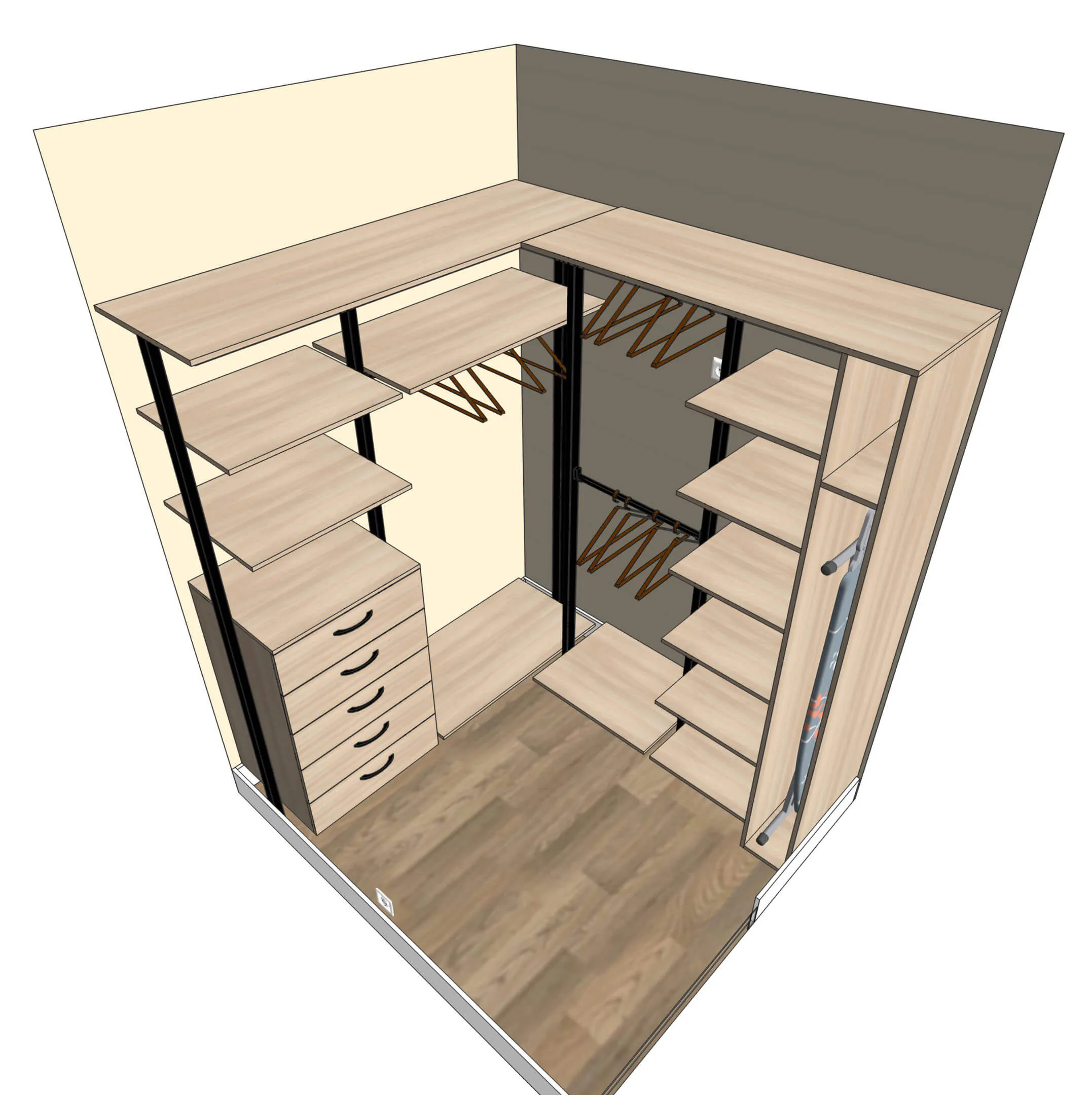 гардеробная система хранения vitra black с алюминиевыми профилями и LED подсветкой