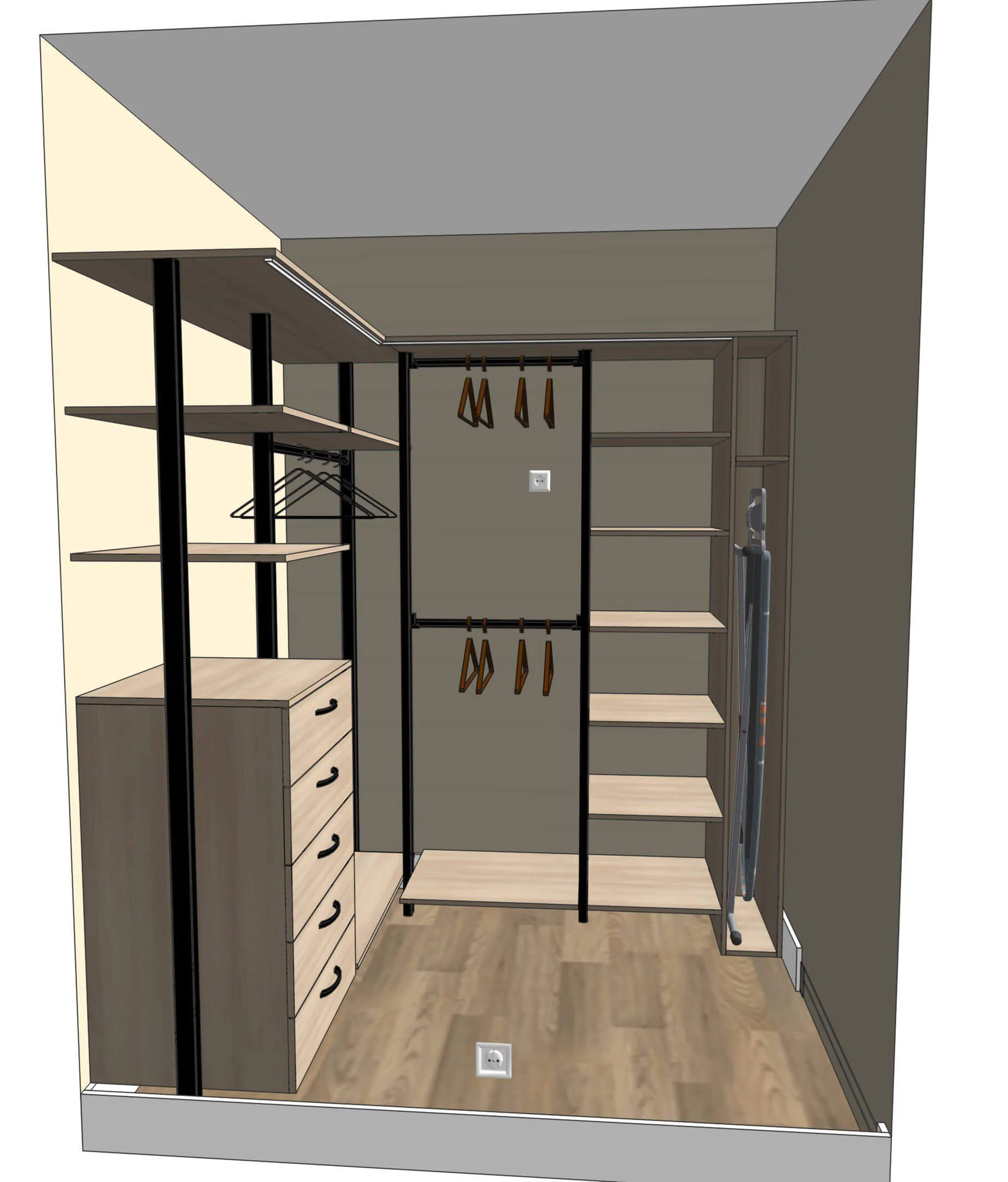 гардеробная система хранения vitra black с алюминиевыми профилями и LED подсветкой