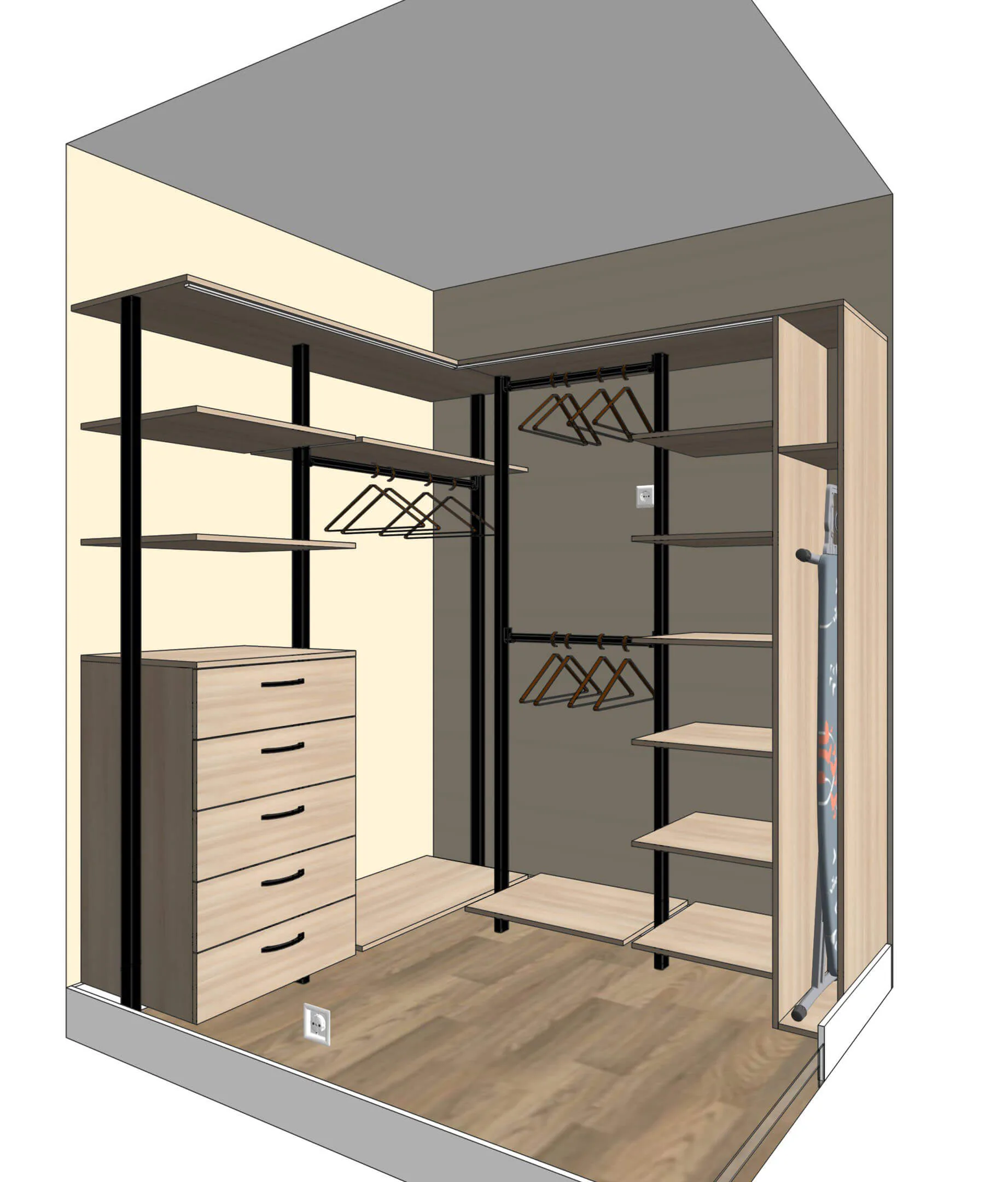 гардеробная система хранения vitra black с алюминиевыми профилями и LED подсветкой