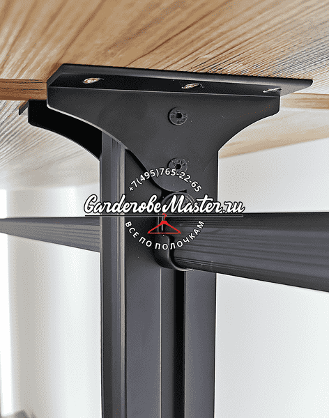 Деталь крепления Деталь крепления металлической стойки гардеробной системы к потолочной панели из массива