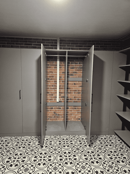 Гардеробная система Гардеробная система с открытыми полками и шкафами